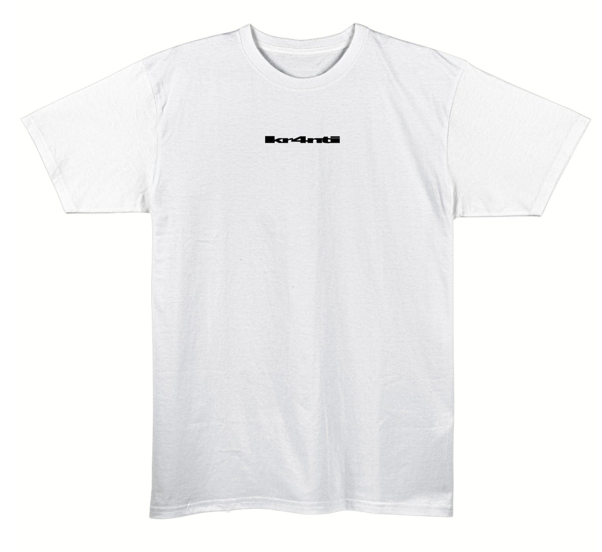 White B4SIC FITTED TEE with a small black kr4nti logo across the chest