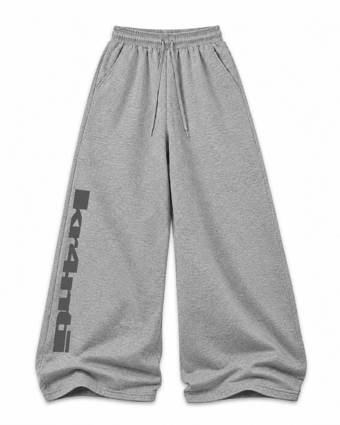 Grey baggy BASIC SWEATS with a tonal grey kr4nti logo down the left leg